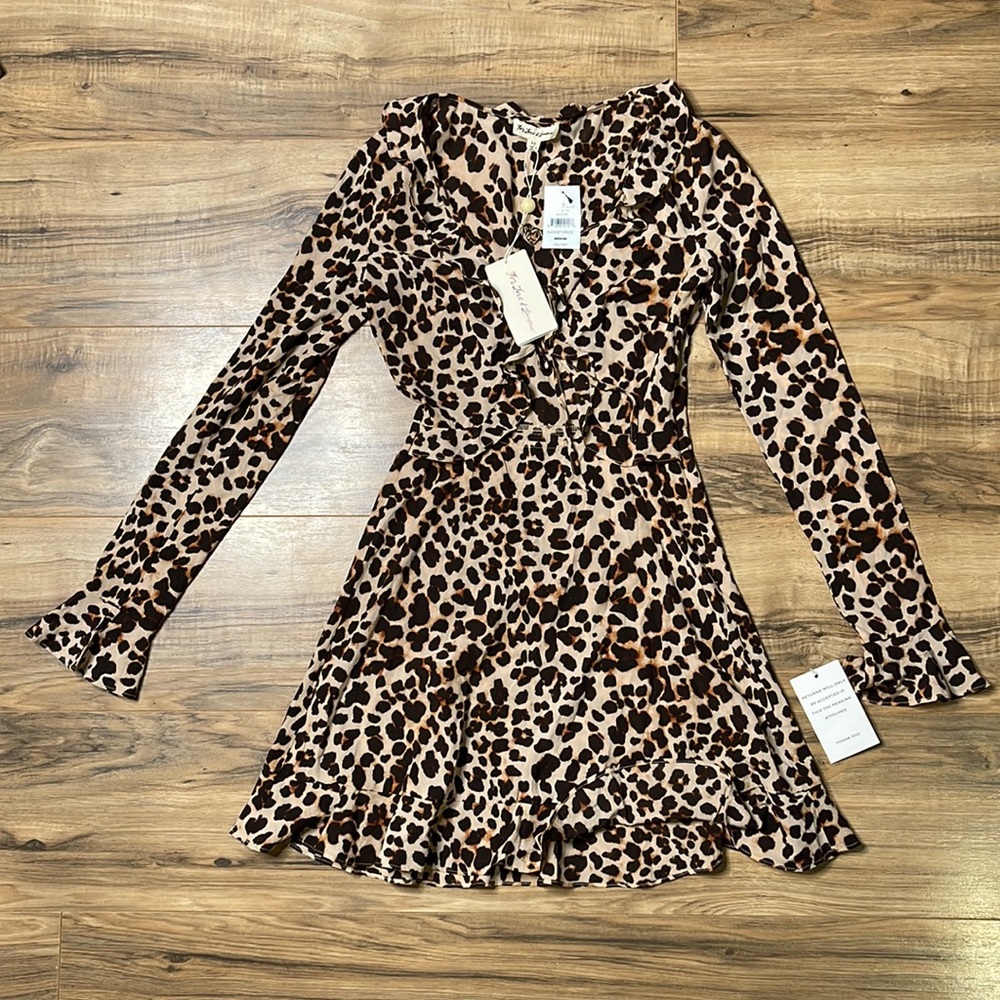 For Love & Lemons Leo Keyhole Silk Blend Cheetah Print Long Sleeve Dress NWT XS - Picture 7 of 10